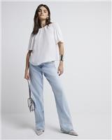 River Island Womens White Crepe Short sleeved Top Size 8