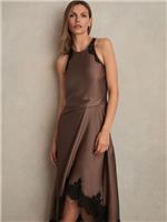 Reiss Womens Brown Midi Slip Dress Size 18