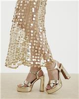 River Island Womens Gold Patent T-bar Sandals Size UK 6