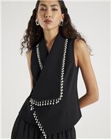 River Island Womens Black Collarless Waistcoat Size L