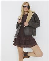 River Island Womens Brown Faux leather Biker Jacket Size 14