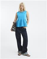 River Island Womens Blue Cotton Short sleeved Top Size 10