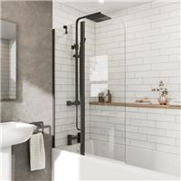 Curved Folding Bath Shower Screen 1000mm Hinged Frame Matt Black Two Panels 6mm