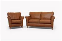 Charlotte II Leather 2 Seater Sofa & Armchair, Premium Caramel