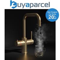 Brushed Brass 3 in 1 Instant Boiling Hot Water Kitchen Tap J Spout Cool Touch