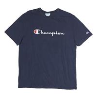 CHAMPION Mens Navy Blue Cotton T-Shirt L Short Sleeve Crew Neck Logo Graphic - L Regular