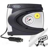 Air Compressor Car Bike Tyre Inflator Pump 12V Plug Analogue Gauge RAC610+CP
