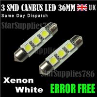 2x 3 SMD LED 36MM XENON WHITE CANBUS NUMBER PLATE LIGHT FESTOON LED BULBS