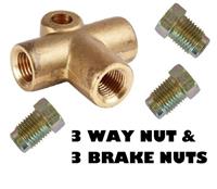 3 WAY Tee Piece Brake Clutch T 3/16" Pipe METRIC M10 Pipe Connector & 3 MALE NUT
