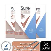 Sure Women Maximum Protection Clean Scent Anti-Perspirant, 3 Pack, 45ml