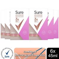 Sure Women Maximum Protection Confidence Anti-Perspirant Cream, 6 Pack, 45ml