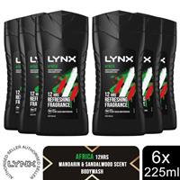 Lynx Africa 12-H Refreshing Fragrance Shower Gel Body Wash for Men, 6x225ml - Regular Regular