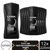 Lynx Black 12-H Refreshing Fragrance Shower Gel Body Wash for Men 12x225ml - Regular Regular