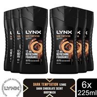 Lynx Dark Temptation 12-H Refreshing Fragrance Shower Gel Body Wash, 6x225ml - Regular Regular