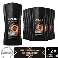 Lynx Dark Temptation 12-H Refreshing Fragrance Shower Gel Body Wash, 12x225ml - Regular Regular
