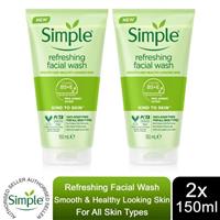 2x of 150ml Simple Kind to Skin Refreshing Facial Wash for Sensitive Skin