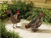 2x Metal Solar Hens Light Up Silhouette Animal Garden Ornament Statue Lighting