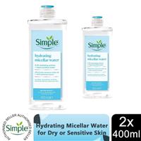 2x 400ml Simple Water Boost Micellar Cleansing Water For Dehydrated Dry Skin