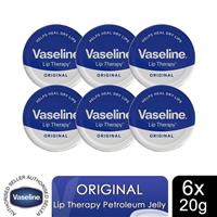 Vaseline Lip Therapy Petroleum Jelly, Original, 6 Pack, 20gm