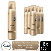 Dove Derma Spa Self Tan Body Mousse Summer Revived for Fair/Medium Skin, 6x150ml