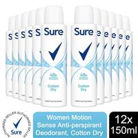 Sure Women Motion Sense Anti-Perspirant Deodorant, Cotton Dry, 12 Pack, 150ml
