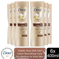 Dove Visible Glow Self-Tan Lotion Nourishing Care For Medium-Dark Skin, 6x400ml