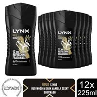 Lynx Gold 12-H Refreshing Fragrance Shower Gel Body Wash for Men, 12x225ml - Regular Regular