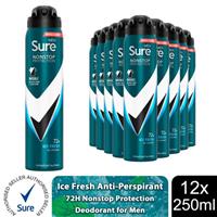 Sure Men Invisible Antiperspirant Deodorant Ice Fresh 72H Protection 250ml, 12Pk