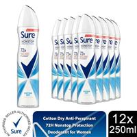 Sure Women Anti-perspirant Deo Cotton Dry 72H Nonstop Protection 250ml, 12 Pack