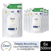 Dove Moisturising Liquid Hand Wash Eco-Refill for Instantly Soft Skin 500ml, 6pk