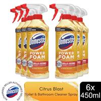Domestos Power Foam Toilet & Bathroom Cleaner Spray Citrus Blast, 450ml, 4pk