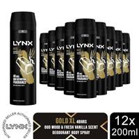 Lynx XL 48-H High Definition Fragrance Gold Body Spray Deodorant 12 Pk, 200ml