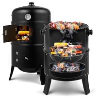 3 in 1 Charcoal Smoker BBQ Grill with Thermometer Patio Camping Barbecue Outdoor