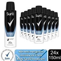Sure Men 48H Protection Anti-Perspirant Deo Invisible Ice Fresh 150ml, 24 Pack