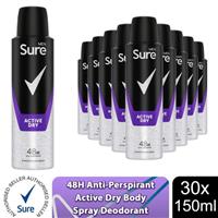 Sure Men 48H Protection Anti-Perspirant Deodorant Active Dry 150ml, 30 Pack