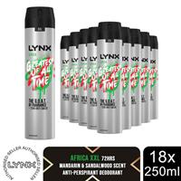 Lynx Antiperspirant Deodorant Spray Africa The G.O.A.T. of Fragrance 250ml, 18Pk