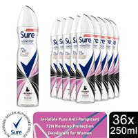 Sure Women Anti-perspirant Deodorant Invisible Pure 72H Protection 250ml, 36Pack