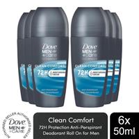 Dove Men+Care Roll On Advanced Antiperspirant Deodorant Clean Comfort 50ml, 6Pk