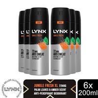 Lynx Jungle Fresh Antiperspirant Spray 72H Protection Deodorant 200ml, 6 Pack