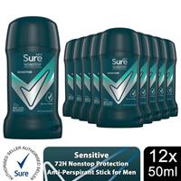 Sure Men AntiPerspirant Deodorant Stick Sensitive 72H Nonstop Protection,12x50ml