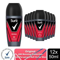 Sure Men Original Antiperspirant Roll On 48H Sweat & Odour Protection, 12x50ml