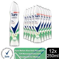 Sure Women Pure Melon Aloe Spray Nonstop Protection Antiperspirant Deo, 12x250ml