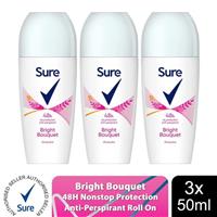 Sure Women Roll On Bright Bouquet Anti-Perspirant Deo 48H Protection, 3x50ml