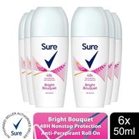 Sure Women Roll On Bright Bouquet Anti-Perspirant Deo 48H Protection, 6x50ml