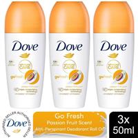 Dove Roll On Go Fresh Passion Fruit 72H Lasting Women's Antiperspirant 50ml, 3pk
