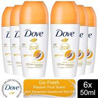 Dove Roll On Go Fresh Passion Fruit 72H Lasting Women's Antiperspirant 50ml, 6pk