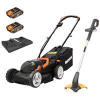 Worx WG927E 34cm Dual Battery Lawn Mower & 20V Cordless Grass Trimmer Kit