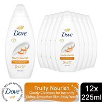 Dove Fruity Nourish Body Wash 0% Sulfate SLES for Soft & Smoother Skin, 12x225ml