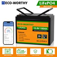 ECO-WORTHY 12V 100AH Lithium Leisure Battery LiFePO4 Bluetooth Caravans Van