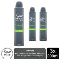 Dove Men+Care Fresh Antiperspirant Deodorant Spray for 48H Protection 200ml, 3pk